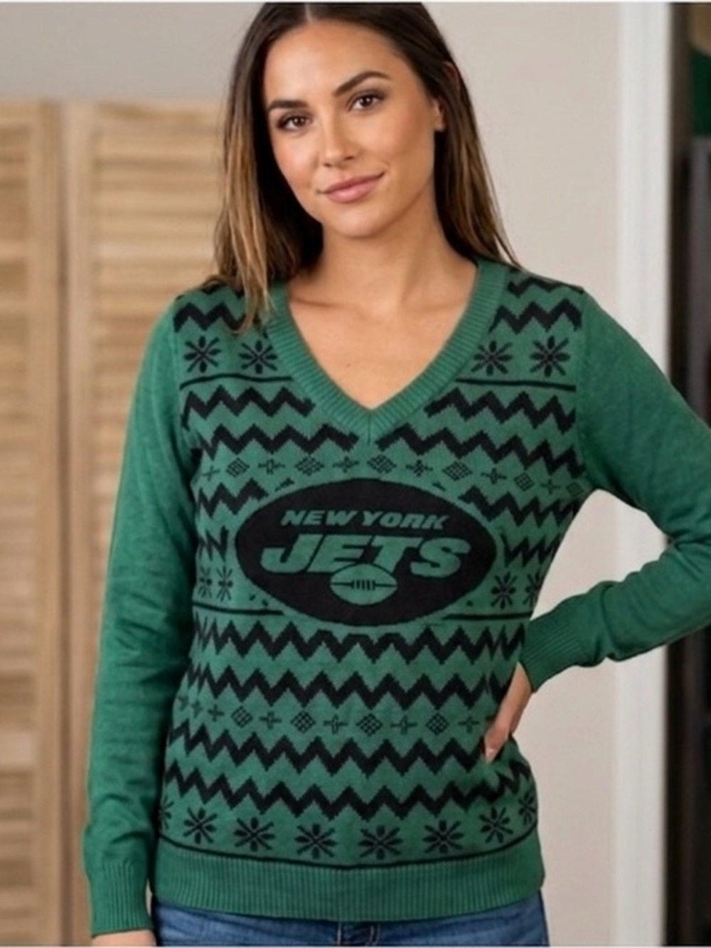 FOCO NFL New York Jets Sweater New With Tags V Neck Long Sleeve New With Tags M